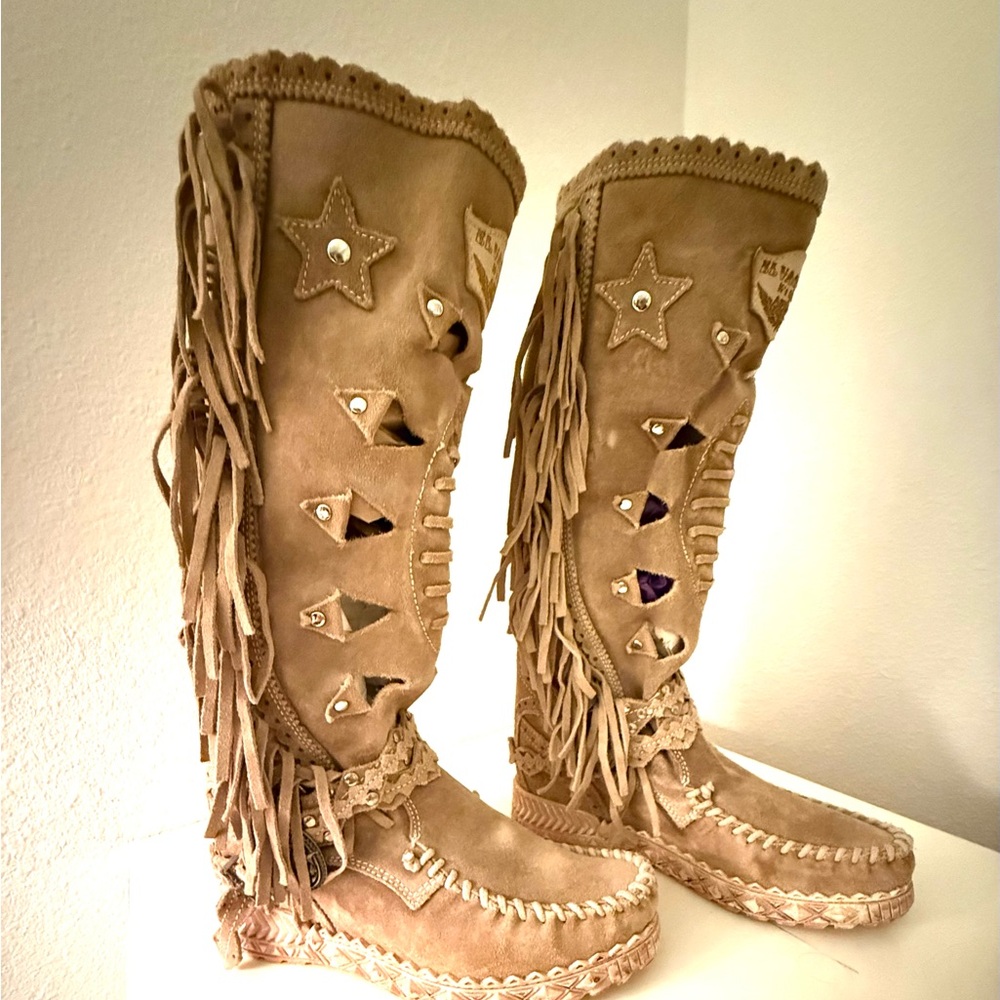 El Vaquero Italy  NWB Drifter mid height version Fringed Suede Mocassin boots - Picture 3 of 14